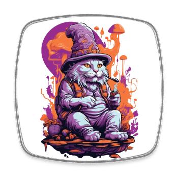 Art psychédélique forêt champignons Goa Trance chat - Magnet carré - blanc - Devant