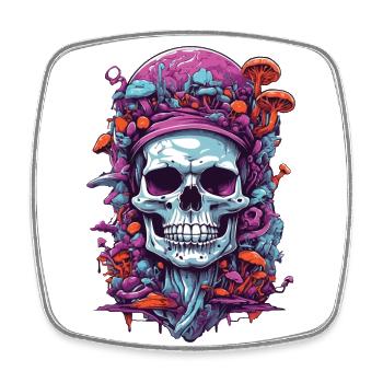 Psychedelic Art and Woodland Mushrooms Skull Design - Square fridge magnet - white - Front