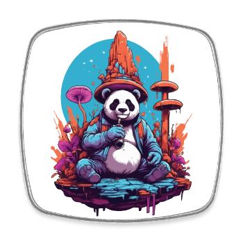 Panda Bear Psychedelic Art Music Festival Forest Mushrooms - Square fridge magnet - white - Front