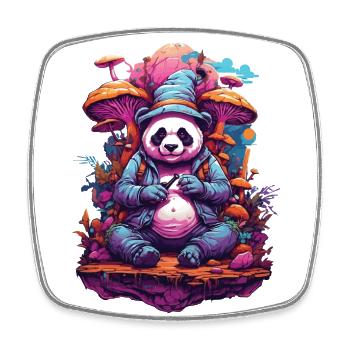 Panda Bear Psychedelic Art Music Festival Forest Mushrooms - Square fridge magnet - white - Front