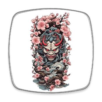Fleurs de cerisier Yokai Oni Ukiyo-E Esthétique Japon - Magnet carré - blanc - Devant