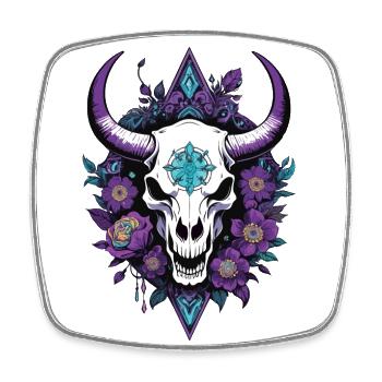 Bull Skull Feather Mandala Spiritual Design - Square fridge magnet - white - Front