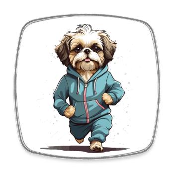 Shih Tzu Dog Streetwear Jogging Aesthetic Look - Square fridge magnet - white - Front