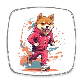 Shiba Dog Streetwear Jogging & Aesthetic Style - Square fridge magnet - white - Front