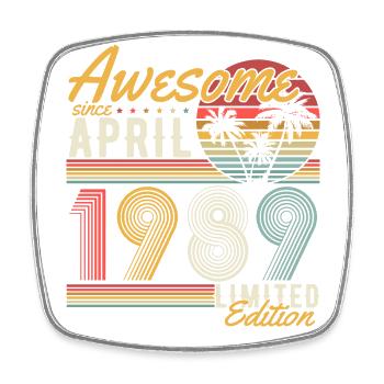 April 1989 Vintage Birthday Vintage Retro - Square fridge magnet - white - Front