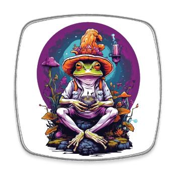 Frog Psychedelic Art Forest Mushrooms Music Festival - Square fridge magnet - white - Front