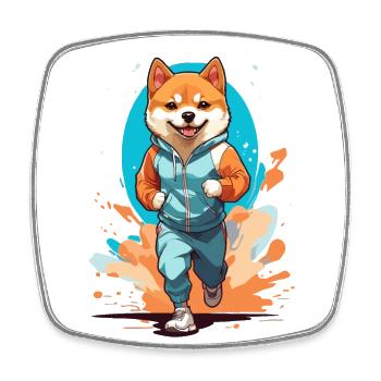 Shiba Dog Streetwear Jogging Aesthetic Style - Square fridge magnet - white - Front