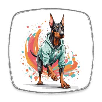Doberman dog streetwear jogging aesthetic - Square fridge magnet - white - Front