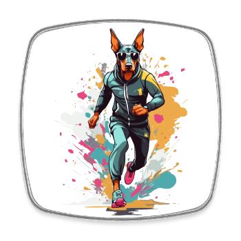 Doberman dog streetwear running design - Square fridge magnet - white - Front