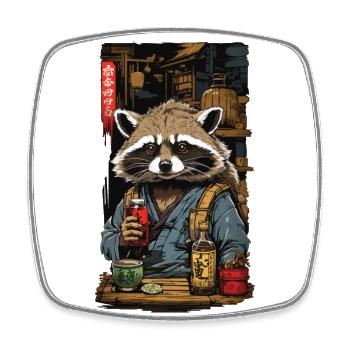 Raton laveur saké japonais et Art Vintage - Magnet carré - blanc - Devant