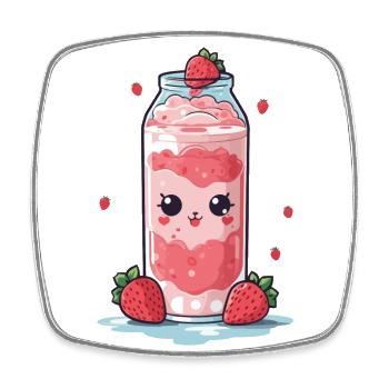 Raspberries Kawaii Anime Milkshake Fun - Square fridge magnet - white - Front