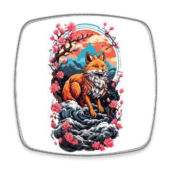 Fuchsgeist Kitsune Aesthetic Yokai Streetwear - Viereckiger Kühlschrankmagnet - Weiß - Vorne