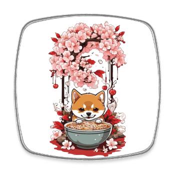 Mignon Shiba Chien Esthétique Ramen Japon Streetwear - Magnet carré - blanc - Devant