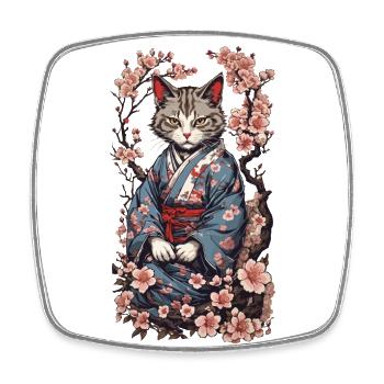Katze mit Kimono Aesthetic Yokai Streetwear - Viereckiger Kühlschrankmagnet - Weiß - Vorne
