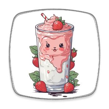 Erdbeeren Niedlicher Milchshake Kawaii Spaß - Viereckiger Kühlschrankmagnet - Weiß - Vorne