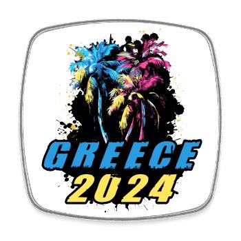 Grèce 2024 Vacances Palmiers Multicolores - Magnet carré - blanc - Devant
