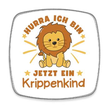 Hurra Ich Bin Jetzt Ein Krippenkind Löwe - Viereckiger Kühlschrankmagnet - Weiß - Vorne