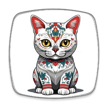 Chat Iconique Sugar Skull Mexique Streetwear - Magnet carré - blanc - Devant