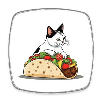 Taco Cat Cinco De Mayo Aesthetic Funny Food - Square fridge magnet - white - Front