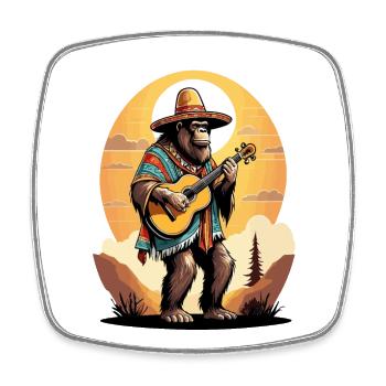 Bigfoot Mexican Mariachi Guitarist - Square fridge magnet - white - Front