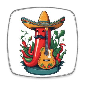 Chili Mexikanischer Mariachi Gitarrist Fiesta - Viereckiger Kühlschrankmagnet - Weiß - Vorne