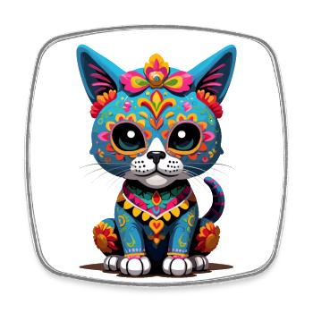 Zuckerschädel Mexiko Katze Dia De Muertos - Viereckiger Kühlschrankmagnet - Weiß - Vorne