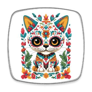 Chat Kawaii Iconique Sugar Skull Streetwear - Magnet carré - blanc - Devant