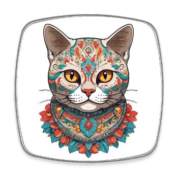 Sugar Skull Mexique chat Design esthétique - Magnet carré - blanc - Devant