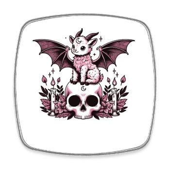 Kawaii Pastel Goth Cute Creepy Goat Bat - Square fridge magnet - white - Front