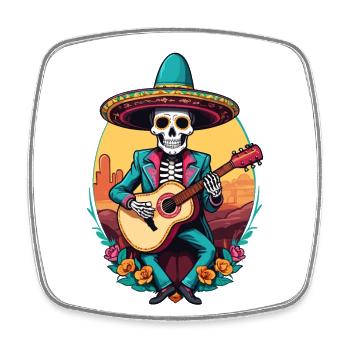 Mexikanischer Mariachi Skelett Gitarrist Fiesta - Viereckiger Kühlschrankmagnet - Weiß - Vorne