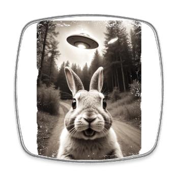 Lapin Drôle Selfie Vaisseau spatial extraterrestre - Magnet carré - blanc - Devant