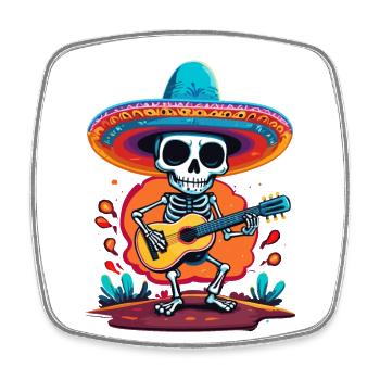 Mexikanischer Mariachi Skelett Gitarrenspieler - Viereckiger Kühlschrankmagnet - Weiß - Vorne