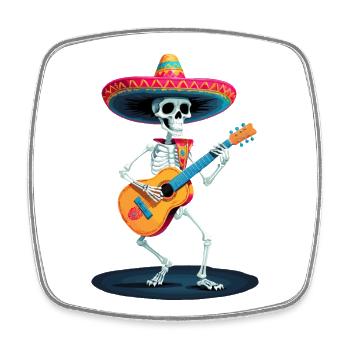 Mexican Mariachi Skeleton Guitar Music - Square fridge magnet - white - Front