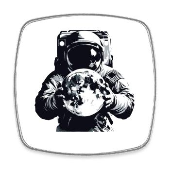 Astronaut holds moon in his hands Spaceman - Square fridge magnet - white - Front