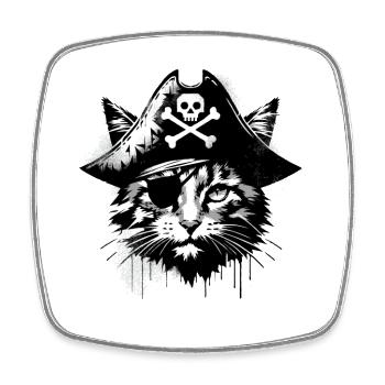 Pirate Cat Cat Pirate Graffiti Street Art Style - Square fridge magnet - white - Front