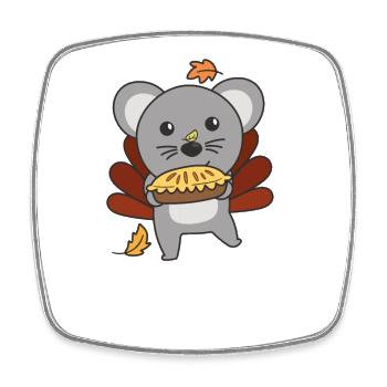 Le jour de Thanksgiving habille la souris à la dinde avec une tarte - Magnet carré - blanc - Devant