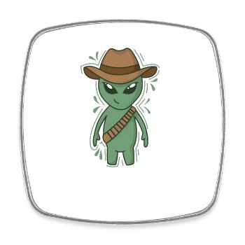 Alien with Cowboy Hat - Square fridge magnet - white - Front