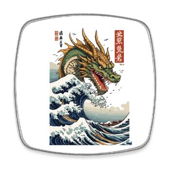Vintage Ukiyo-E Welle Japan Drachen Aesthetic - Viereckiger Kühlschrankmagnet - Weiß - Vorne