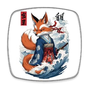 Masque Ukiyo-E Samurai Fox Japonais Kitsune - Magnet carré - blanc - Devant