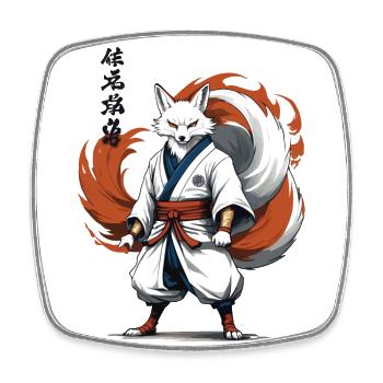 Samurai Fox Japanese Kitsune Mask Kawaii - Square fridge magnet - white - Front