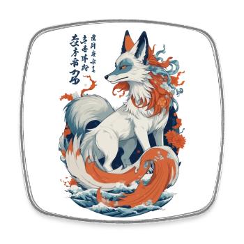 Vintage Ukiyo-E Kunst Japanische Kitsune Fuchs - Viereckiger Kühlschrankmagnet - Weiß - Vorne