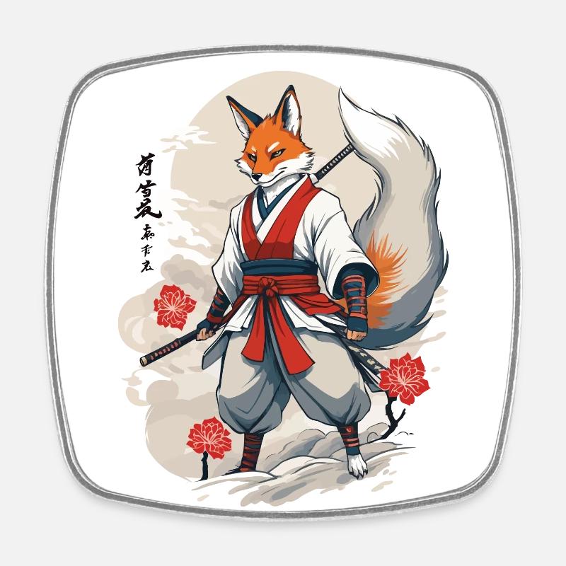Samurai Kitsune Fox Kawaii Fox Spirit Design - Square fridge magnet - white