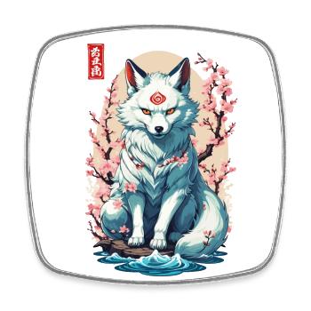 Kitsune Maske und Kirschblüten Aesthetic Design - Viereckiger Kühlschrankmagnet - Weiß - Vorne