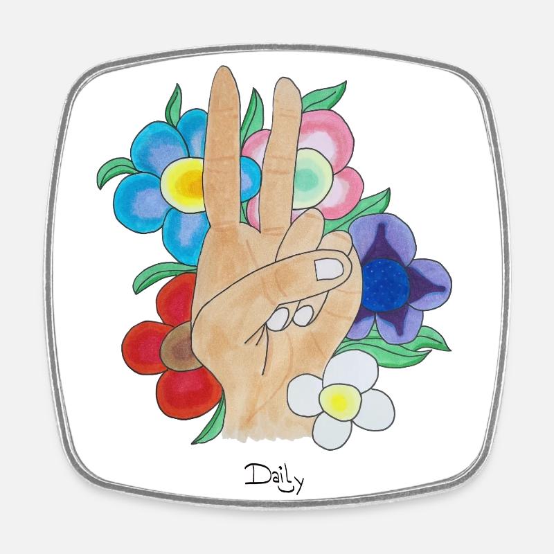 FloweryPeaceSign DailySmile - Square fridge magnet - white
