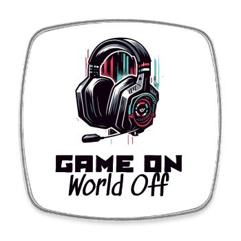 Game On World Off Gamer T-Shirt - Square fridge magnet - white - Front