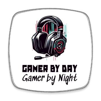 Gamer by day and by night Gaming Sleep Shirt - Square fridge magnet - white - Front