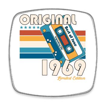 55. Geburtstag Kassette Juni 1969 Jahrgang 1969 - Viereckiger Kühlschrankmagnet - Weiß - Vorne