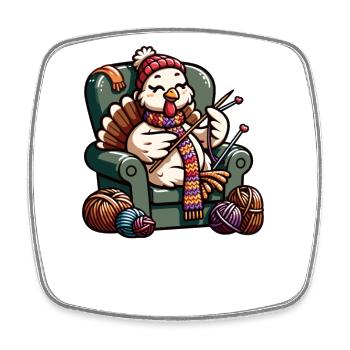 Thanksgiving Granny Turkey Knits - Square fridge magnet - white - Front