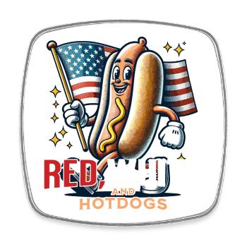 Red and white hot dogs retro vintage design 4th of July - Square fridge magnet - white - Front