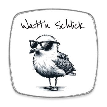Watt'n Schlick Funny mudflat hike seagull saying - Square fridge magnet - white - Front